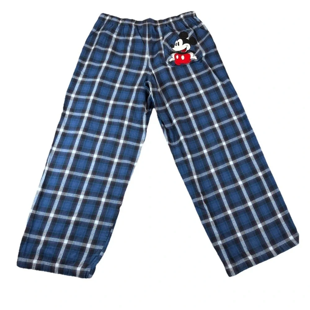Disney Store Men Sleepwear XL Blue‎ Plaid Mickey Mouse Embroidered Back Pocket